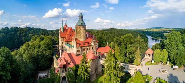 Letecké Panorama Středověkého Hradu Czocha Dolním Slezsku Polsku Postaven Století — Stock fotografie