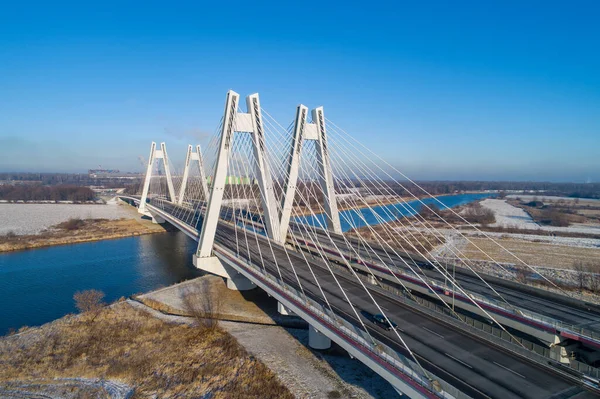 Nowoczesny Most Wiszący Macharski Nad Wisłą Krakowie Widok Lotu Ptaka — Zdjęcie stockowe