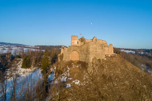 Ruinas Del Castillo Medieval Czorsztyn Polonia Construido Siglo Xiv Vista — Foto de Stock