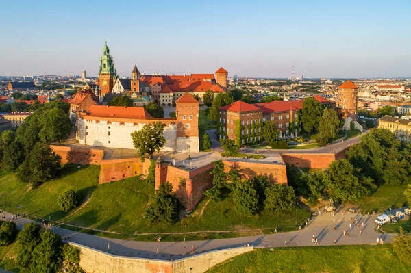 Krakow Poland Historic Royal Wawel Castle Cathedral Aerial View Sunset — Stockfoto