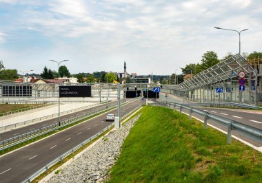 New city highway in Krakow, Poland, called Trasa Lagiewnicka with tunnels and multilevel junctions and slip roads