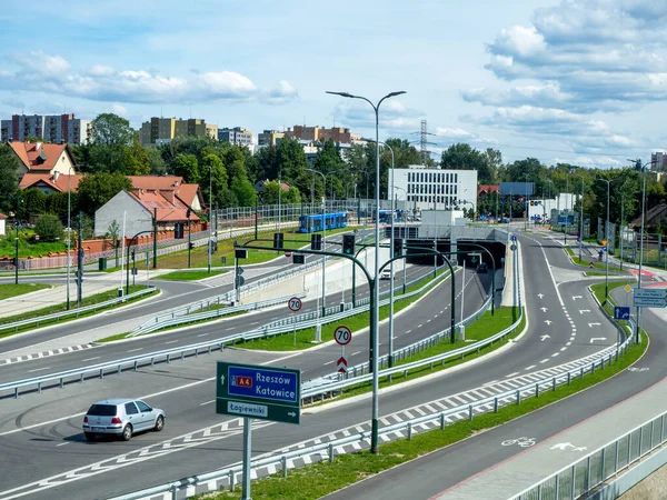 New City Highway Krakow Poland Called Trasa Lgiewnicka Tunnels Tramway — Stok fotoğraf