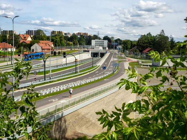 New City Highway Krakow Poland Called Trasa Lagiewnicka Tunnels Tramway — Stok fotoğraf