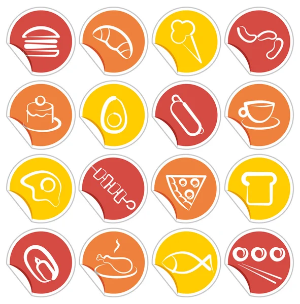 Icônes simples de nourriture sur autocollants — Image vectorielle