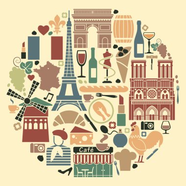 Symbols of France in the form of a circle clipart