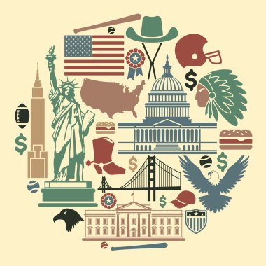 Symbols of the USA in the form of a circle clipart