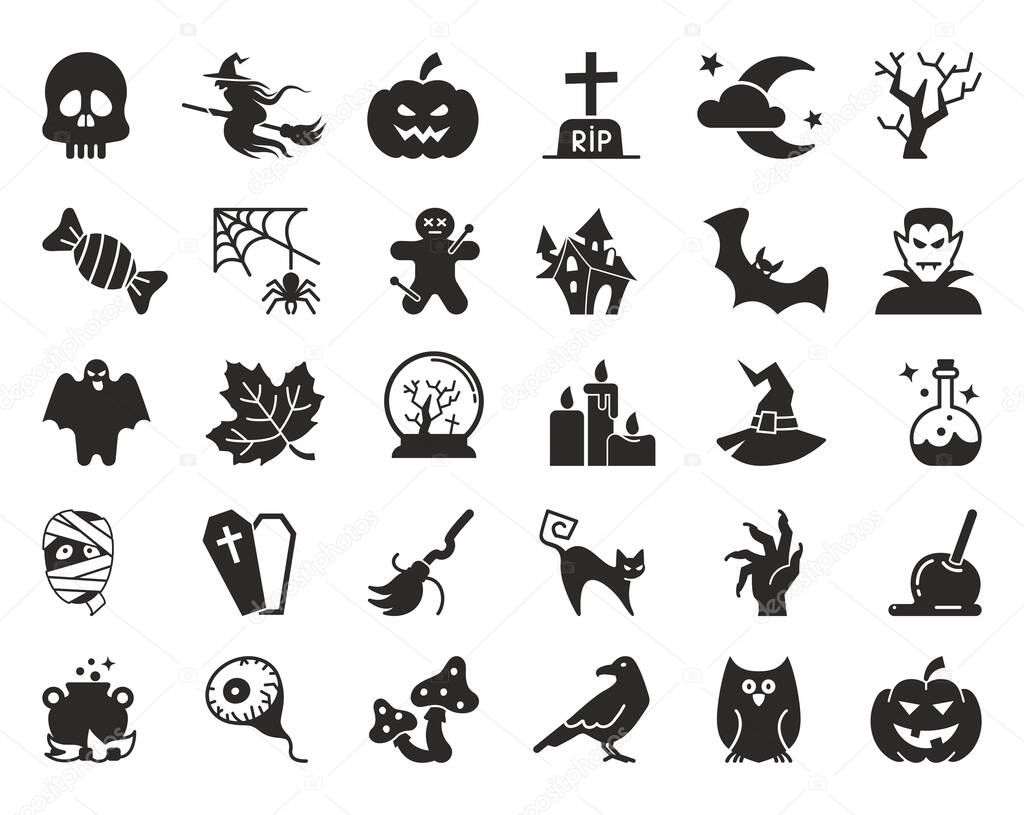 Flat icons with traditional Halloween symbols.
