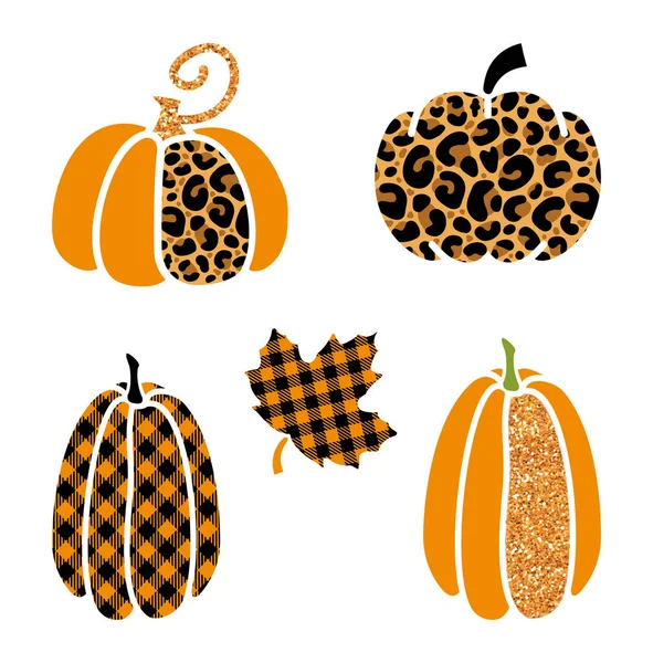 Stylized pumpkins with a trendy glamorous print — Stock Vector