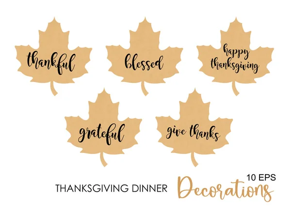 Feuilles d'érable décoratives et inscription pour la décoration du dîner de Thanksgiving — Image vectorielle