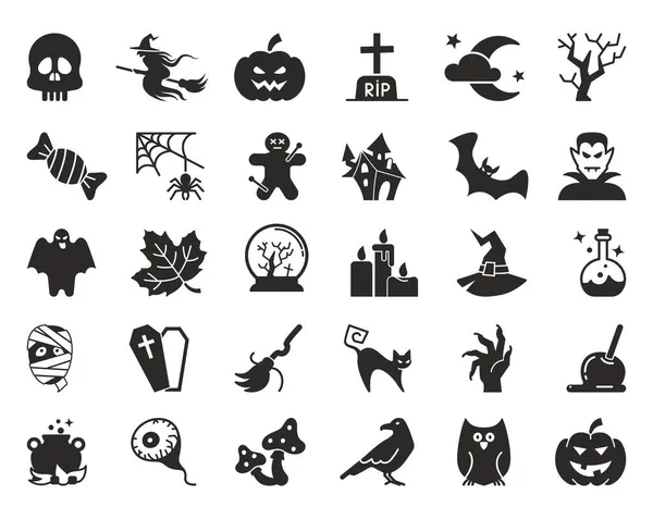 Flat icons with traditional Halloween symbols. Vector icons — Stock Vector