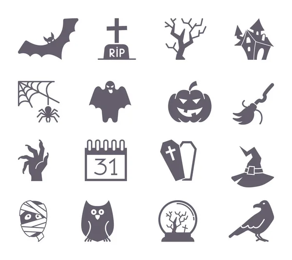 Iconos planos con símbolos tradicionales de Halloween. Iconos vectoriales — Archivo Imágenes Vectoriales