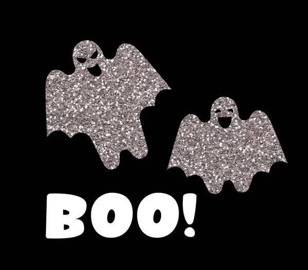 Boo typografie design s Halloween duchové izolované na černém pozadí — Stockový vektor