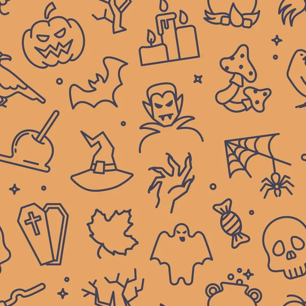 Sömlös bakgrund med traditionella Halloween symboler Vektor mönster — Stock vektor