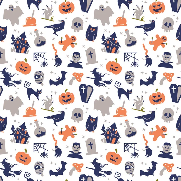 Απρόσκοπτη διανυσματικό μοτίβο με παραδοσιακά σύμβολα Halloween — Διανυσματικό Αρχείο
