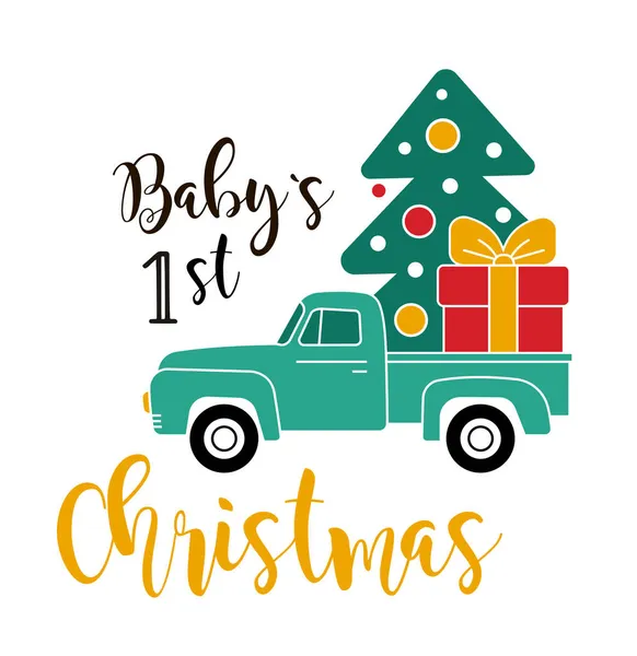 Camionnette portant l'arbre de Noël et cadeaux, illustration vectorielle — Image vectorielle