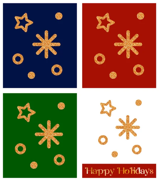 Christmas decor with golden glitter texture. Christmas Stars and snowflakes — Stock Vector