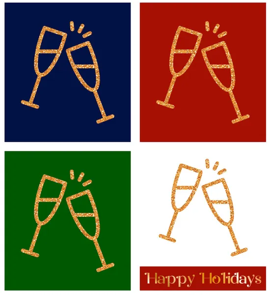 Різдвяний декор із золотою блискучою текстурою. Шампанське скло - шаблон вітальної листівки та векторний елемент дизайну — стоковий вектор