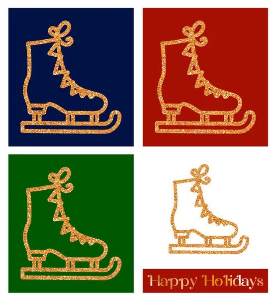 黄金の輝きのテクスチャとクリスマスの装飾。アイスフィギュアスケート-グリーティングカードテンプレートとベクトルデザイン要素 — ストックベクタ