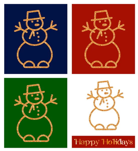 Christmas decor with golden glitter texture. Snowman - greeting card template and vector design element — Stock Vector