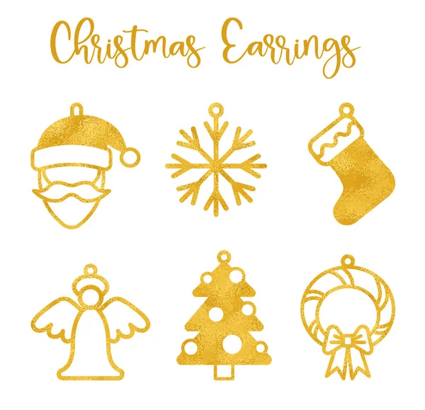 Modèles de boucles d'oreilles de Noël en feuille d'or — Image vectorielle