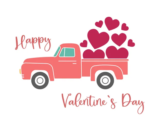 Illustration vectorielle d'un camion vintage transportant le cœur de la Saint-Valentin. — Image vectorielle