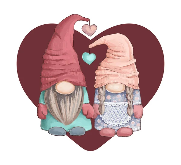 Cute Cartoon Valentine Gnomes Background Heart Template Postcard Invitation Vektorgrafik