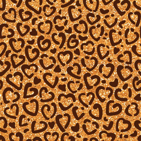 Patrón de leopardo sin costuras, figuras en forma de corazón, fondo de diseño vectorial — Vector de stock