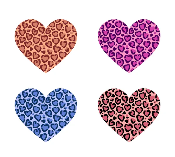 Coração de leopardo. Um conjunto de ilustrações vetoriais —  Vetores de Stock