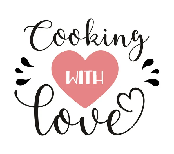 Mutfak posteri ya da önlük baskısı için şablon. Aşkla yemek pişirmek Vektör Grafikler