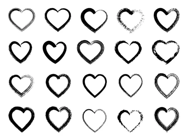 Set of hand drawn hearts outline. Collection of various brush, chalk, marker drawn line heart shapes —  Vetores de Stock