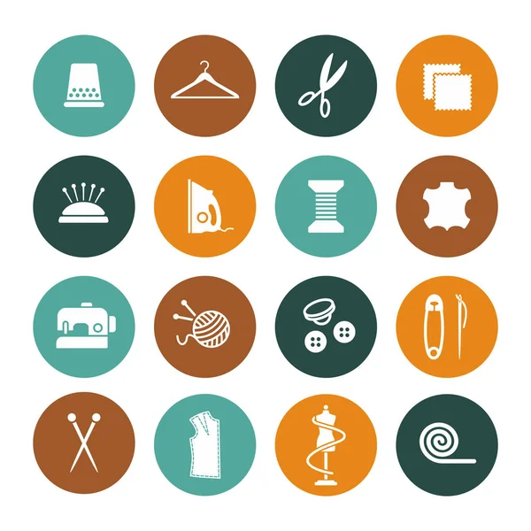 Set of sewing and knitting icons. Handmade hobby activities vector flat icons — Stock Vector