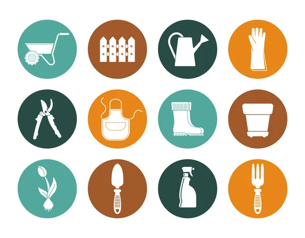 Garden flat icons. Garden tools and objects — Vetor de Stock