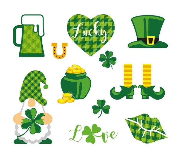 St. Patricks Day set di elementi di design vettoriale. San Patrizio giorno ttraditional set di simboli. — Vettoriale Stock