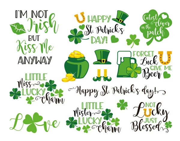 A set of decorative elements for St Patricks day. Vector Illustrations — Stock Vector