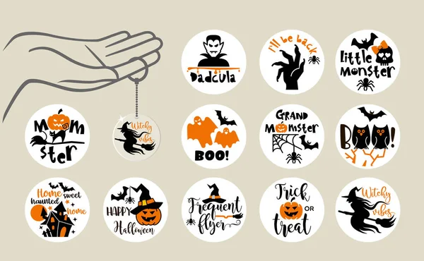 Inscripciones populares del eslogan de Halloween. Citas vectoriales. Plantillas de diseño para llavero redondo — Archivo Imágenes Vectoriales