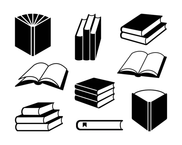 Könyvvektor ikonok. Lapos jel a mobil koncepció és a web design. Könyvlapok glifikus ikonjai. Szimbólum, logó illusztráció. — Stock Vector