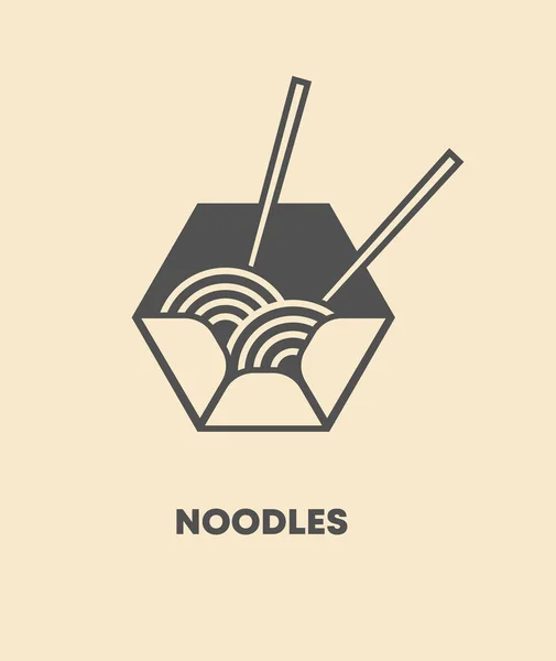 Modelo de logotipo da caixa de macarrão. Design de vetor de comida chinesa. Ramen macarrão ilustração —  Vetores de Stock