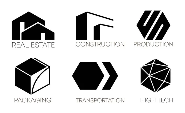 Збірка векторних логотипів з нерухомості, будівництва, упаковки, транспортування тощо . — стоковий вектор
