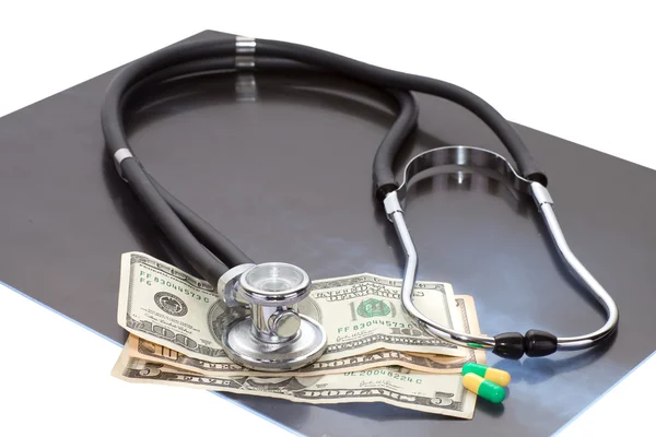 Stthoscope, dollars and x-ray — Stock Photo, Image