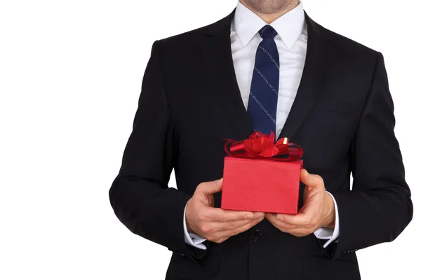 Businessman with gift — Stock Photo, Image