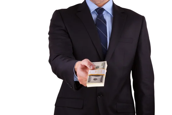 Businessman holding large sum of cash — Stock Photo, Image