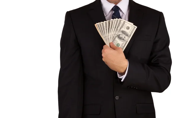 Mãos de homem de negócios segurando dinheiro — Fotografia de Stock