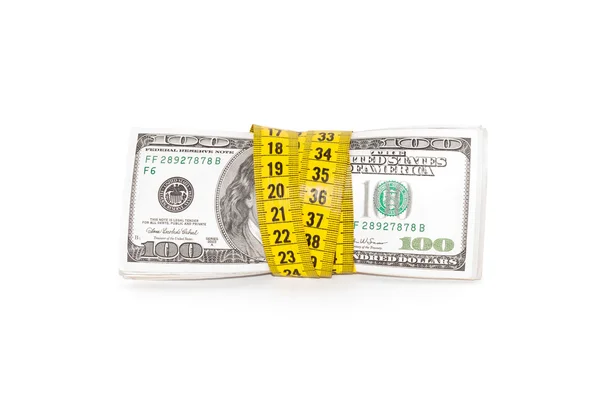 Banconota in dollari e metro a nastro — Foto Stock