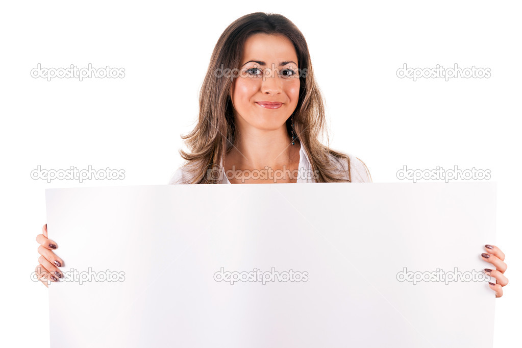 Young woman with blank