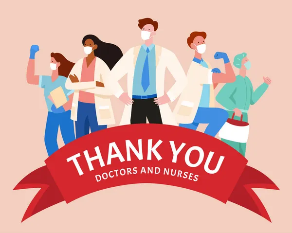 Thank You Banner Frontline Medical Workers Team Professional Medical Staffs — Stock Vector