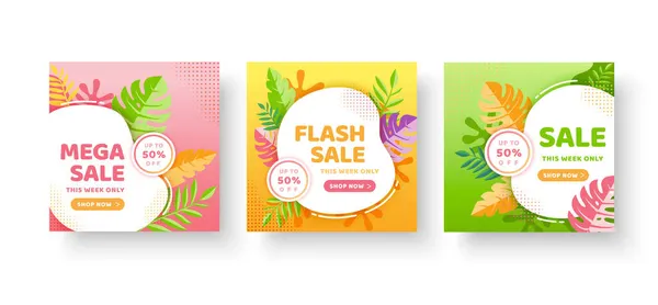 Set Promotion Square Banners Modern Promo Square Web Banner Social — Stock Vector