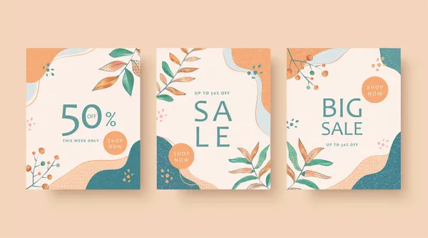 Werbebanner Auf Orangefarbenem Hintergrund Eleganter Boho Verkauf Und Discount Promo — Stockvektor