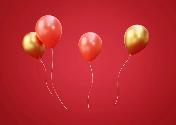 Brilhante Vermelho Ouro Coleção Balões Hélio Elementos Isolados Sobre Fundo — Fotografia de Stock
