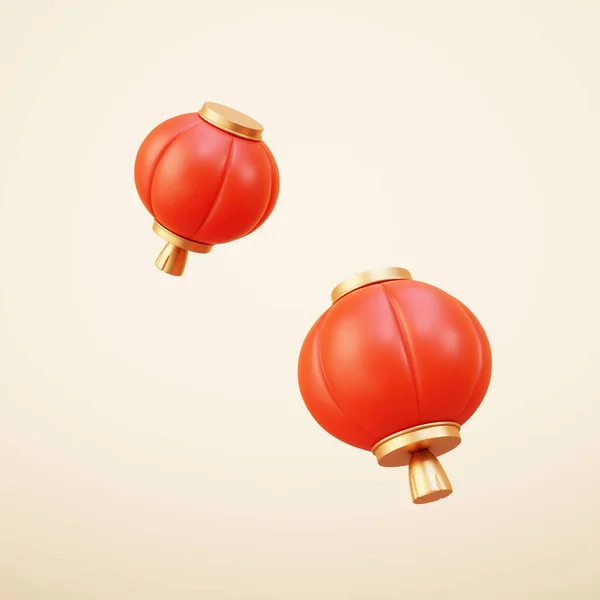 Floating Red Lantern Toys Made Plastic Texture Asian Holiday Elements — Stock Photo, Image