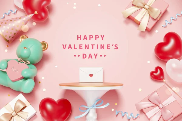 Diseño Creativo Escena Del Día San Valentín Vista Superior Las — Vector de stock